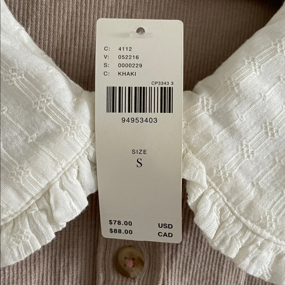 Pilcro Anthropologie Keira Peter Pan Collar Henley Top Size Small Neutral NWT - Picture 10 of 12